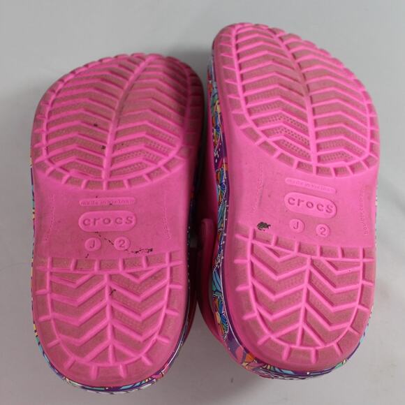 Crocs FunLab Multi-Butterfly band Kinds Clog Electric pink AS IS size J2 rainbow - Picture 7 of 9